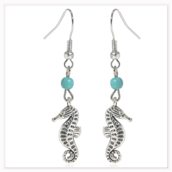 Boutique Jewelry - NWT Silver Turquoise Sea Horse Earrings